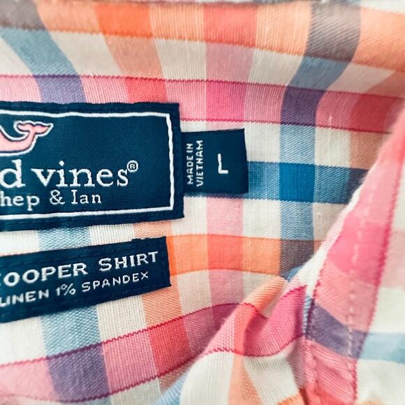 Vineyard Vines Shirt Mens Large Plaid Classic Fit Cooper Cotton Linen Stretch - Picture 5 of 6